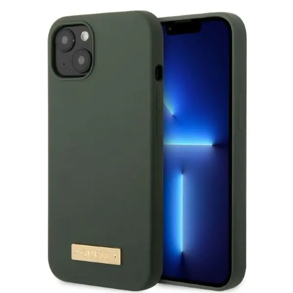 ⁨Guess GUHMP13MSBPLA iPhone 13 6,1" green/khaki hard case Silicone Logo Plate MagSafe⁩ at Wasserman.eu