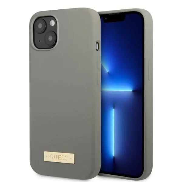 ⁨Guess GUHMP13MSPLG iPhone 13 6,1" grey/grey hard case Silicone Logo Plate MagSafe⁩ at Wasserman.eu