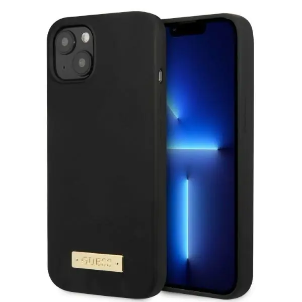 ⁨Guess GUHMP13SSPLK iPhone 13 mini 5,4" czarny/black hard case Silicone Logo Plate MagSafe⁩ w sklepie Wasserman.eu