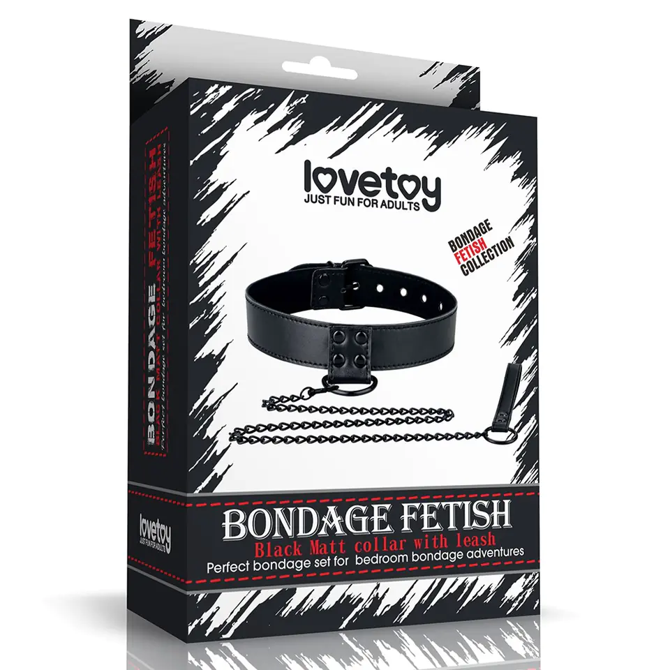 ⁨OBROŻA BONDAGE FETISH BLACK MATT COLLAR WITH LEASH⁩ w sklepie Wasserman.eu