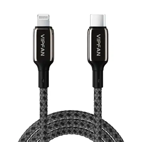 ⁨USB-C Cable for Lightning Vipfan P03 1.5m, Power Delivery (Black)⁩ at Wasserman.eu