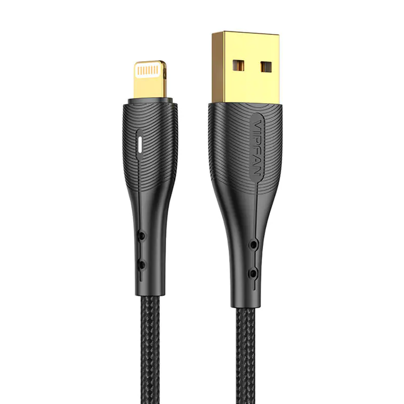 ⁨Kabel USB do Lightning Vipfan Nano Gold X07, 3A, 1.2m (czarny)⁩ w sklepie Wasserman.eu