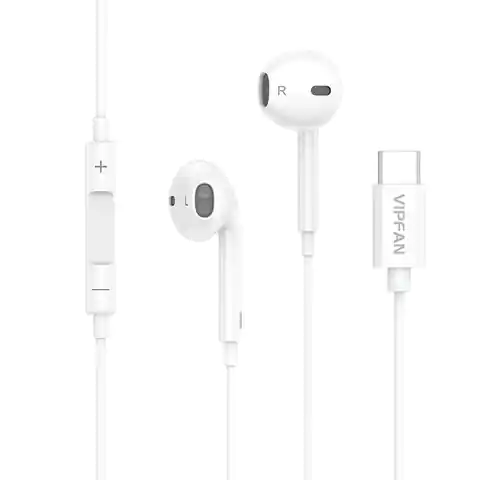 ⁨Słuchawki douszne przewodowe Vipfan M14, USB-C, 1.1m (białe)⁩ w sklepie Wasserman.eu