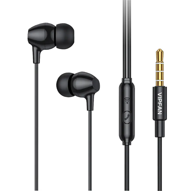 ⁨Vipfan M16 in-ear wired headphones, 3.5mm jack, 1m (black)⁩ at Wasserman.eu