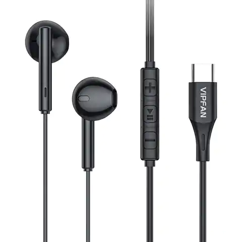 ⁨Vipfan M18 wired in-ear headphones, USB-C (black)⁩ at Wasserman.eu