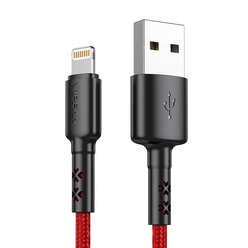 ⁨USB cable for Lightning Vipfan X02, 3A, 1.8m (red)⁩ at Wasserman.eu