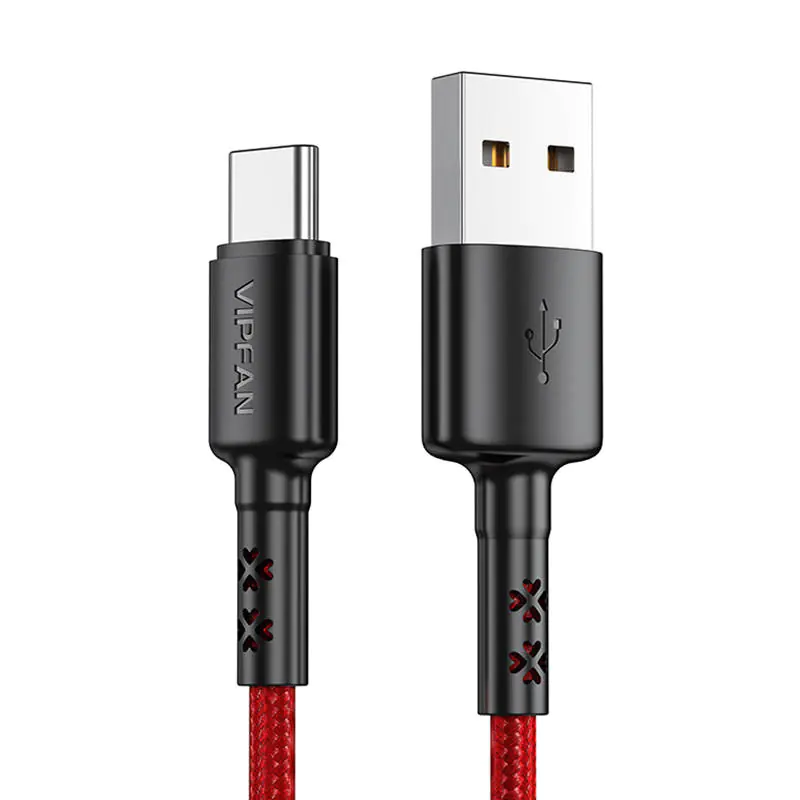 ⁨USB to USB-C cable Vipfan X02, 3A, 1.8m (red)⁩ at Wasserman.eu