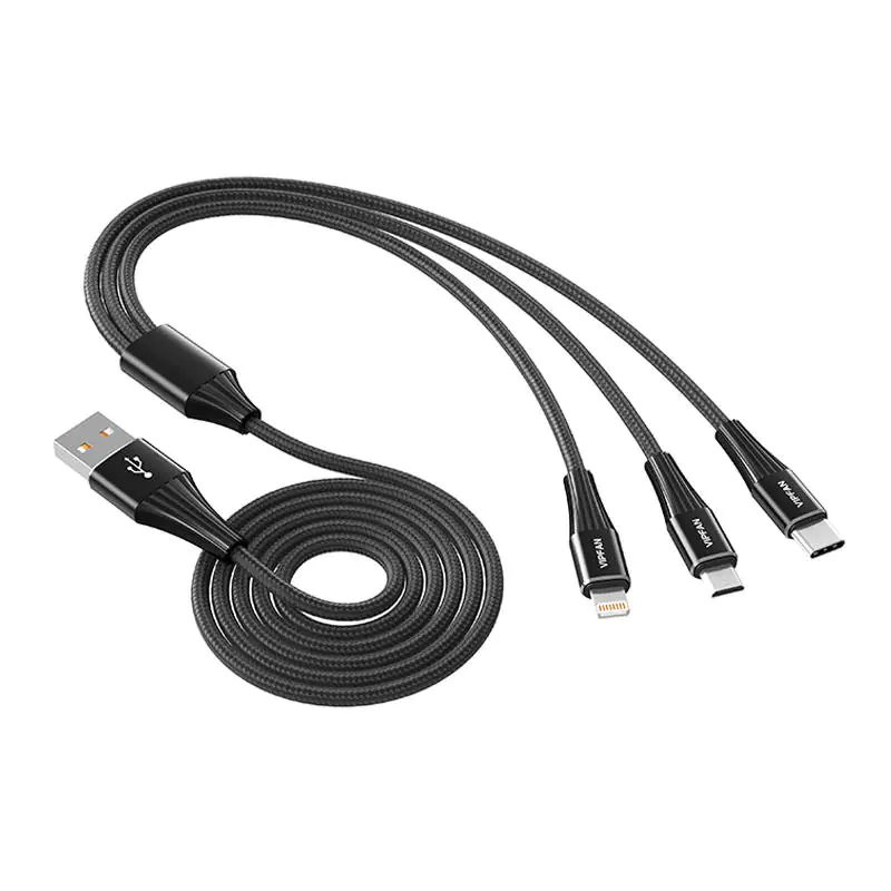 ⁨Vipfan X16 3in1 USB-C / Lightning / Micro 3.5A 1.5m USB Cable (Black)⁩ at Wasserman.eu