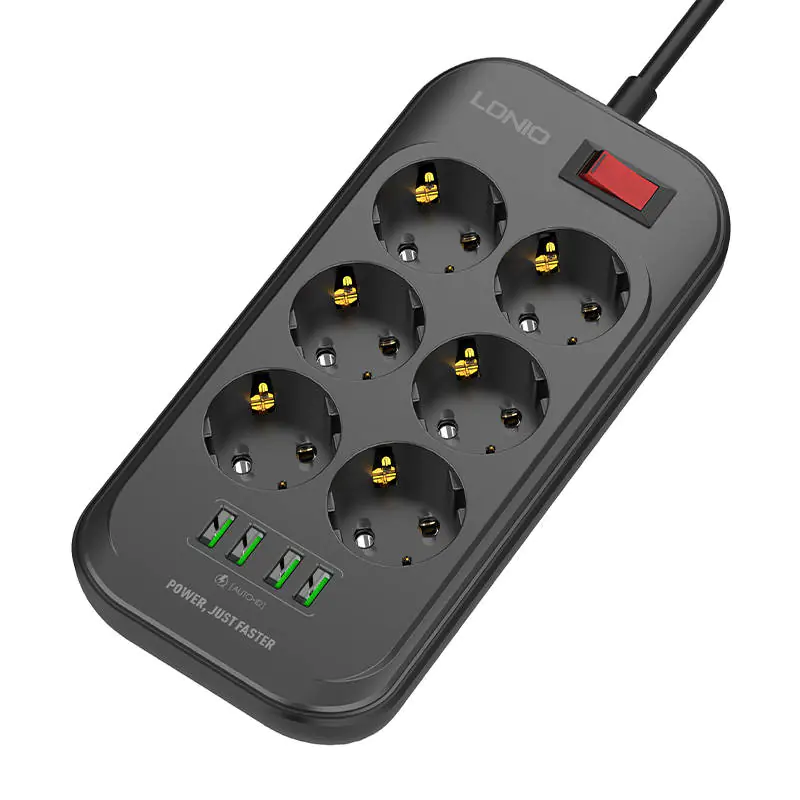 ⁨AC Power Strip with 6 AC Sockets, 4x USB, LDNIO SE6403, 2m (Black)⁩ at Wasserman.eu