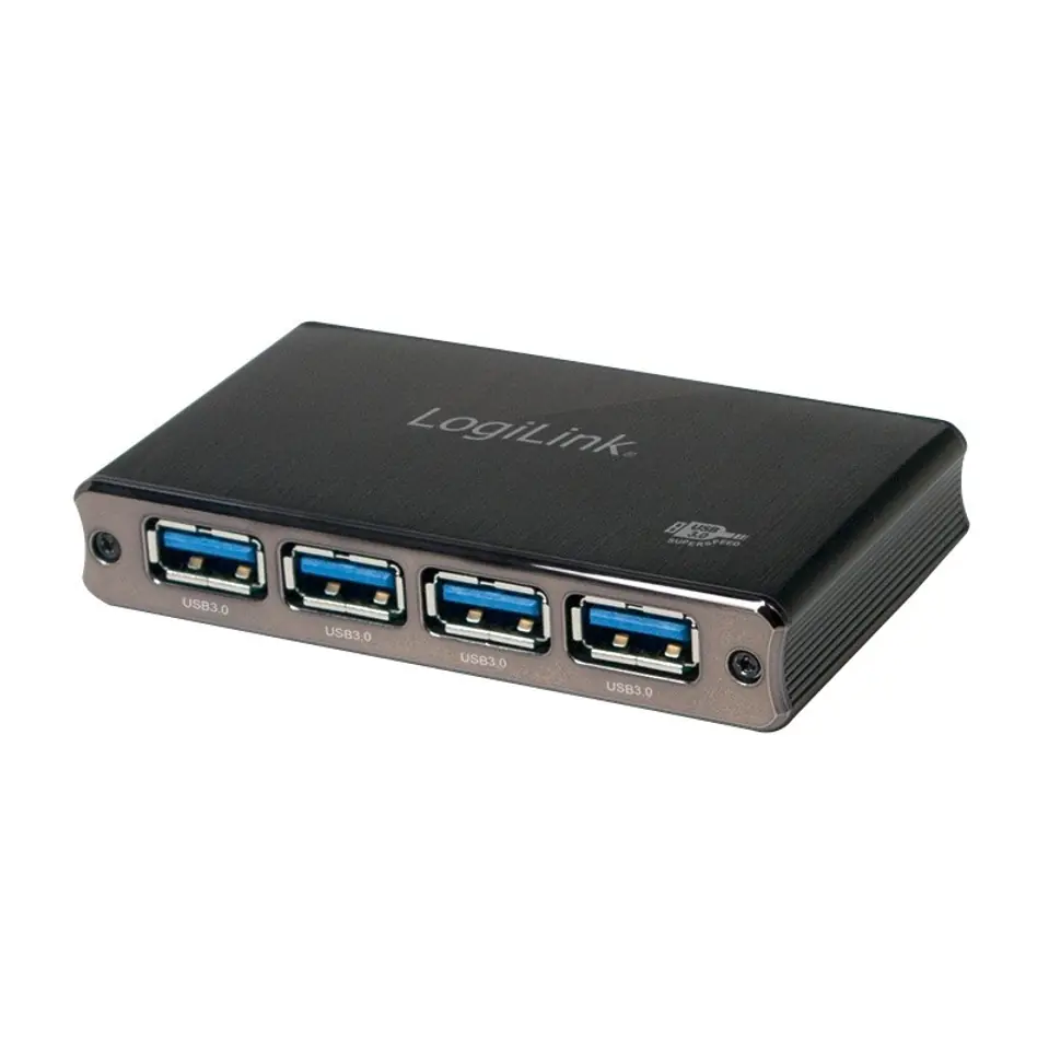 ⁨Aluminiowy HUB USB3.0 4-porty, Czarny, Z zasilaczem⁩ w sklepie Wasserman.eu