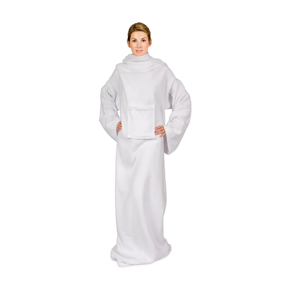 ⁨Blanket - Bathrobe White with sleeves thick fleece⁩ at Wasserman.eu