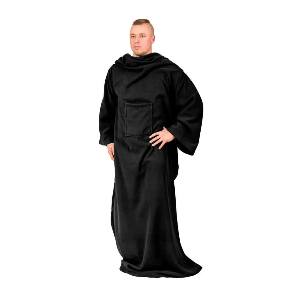 ⁨Blanket - Bathrobe Black with sleeves thick fleece⁩ at Wasserman.eu