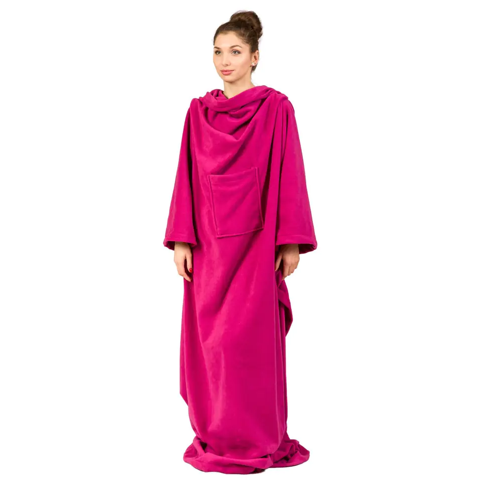 ⁨Blanket - Bathrobe Fuchsia with sleeves thick fleece⁩ at Wasserman.eu