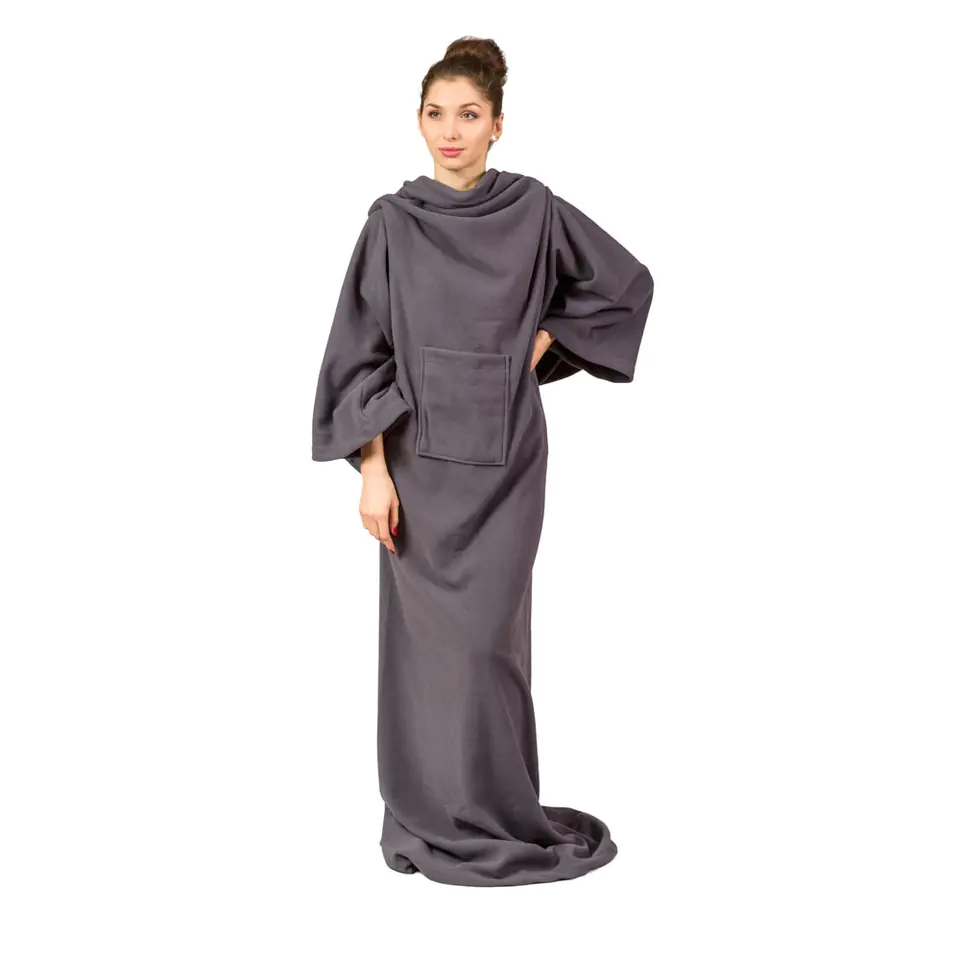 ⁨Blanket - Bathrobe Graphite with sleeves thick fleece⁩ at Wasserman.eu