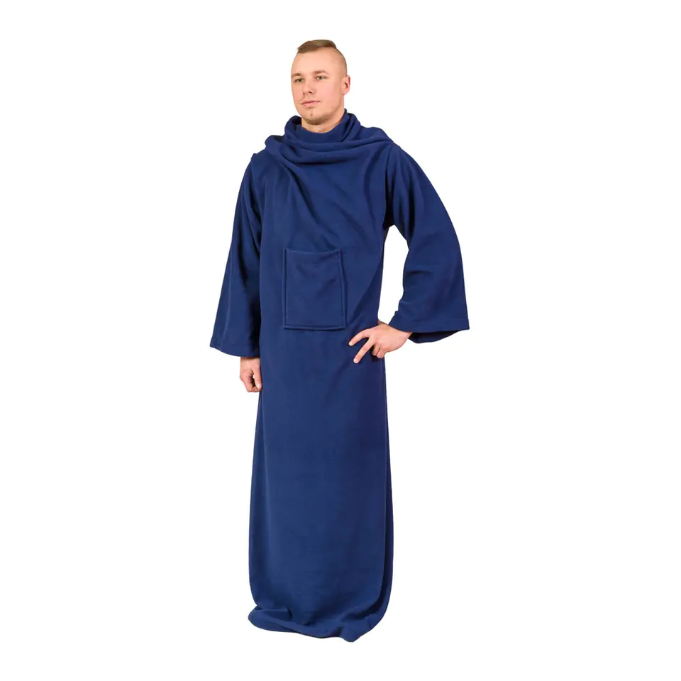 ⁨Blanket - Bathrobe Navy blue with fleece sleeves⁩ at Wasserman.eu