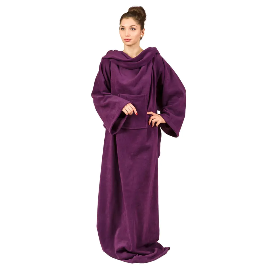 ⁨Blanket - Bathrobe Plum blanket with fleece sleeves⁩ at Wasserman.eu