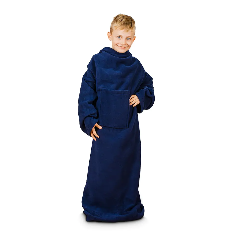 ⁨Blanket Bathrobe Junior Navy blue for children SLEEVES⁩ at Wasserman.eu