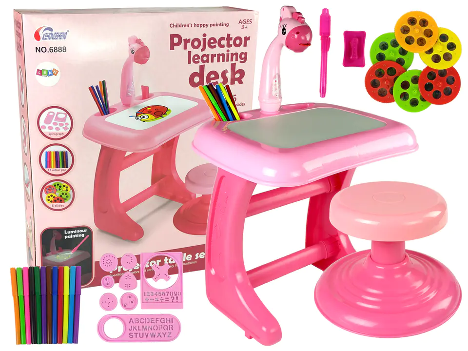 ⁨Coffee Table Drawing Board High chair Projector Pink Felt-tip pens Pictures⁩ at Wasserman.eu