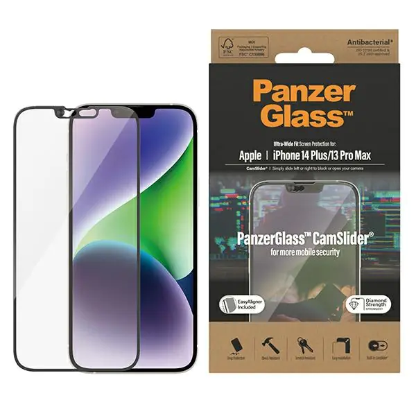 ⁨PanzerGlass Ultra-Wide Fit iPhone 14 Plus / 13 Pro Max 6,7" Screen Protection CamSlider Antibacterial Easy Aligner Included 2797⁩ at Wasserman.eu