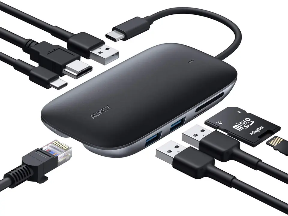 CB-C71 aluminium HUB USB-C | 8in1 | RJ45 Ethernet 10/100/1000Mbps | 3xUSB 3.1 | HDMI 4k@30Hz | SD & microSD | USB-C Power Delivery 100W at Wasserman.eu