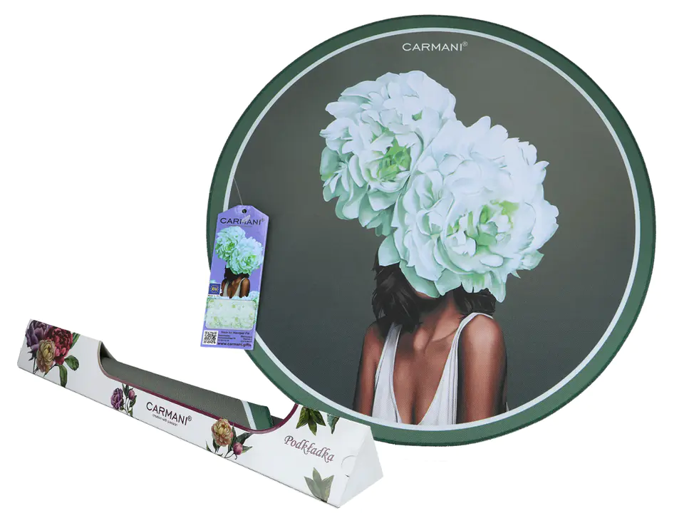 ⁨Round table pad - Flowers on the head, green (CARMANI)⁩ at Wasserman.eu