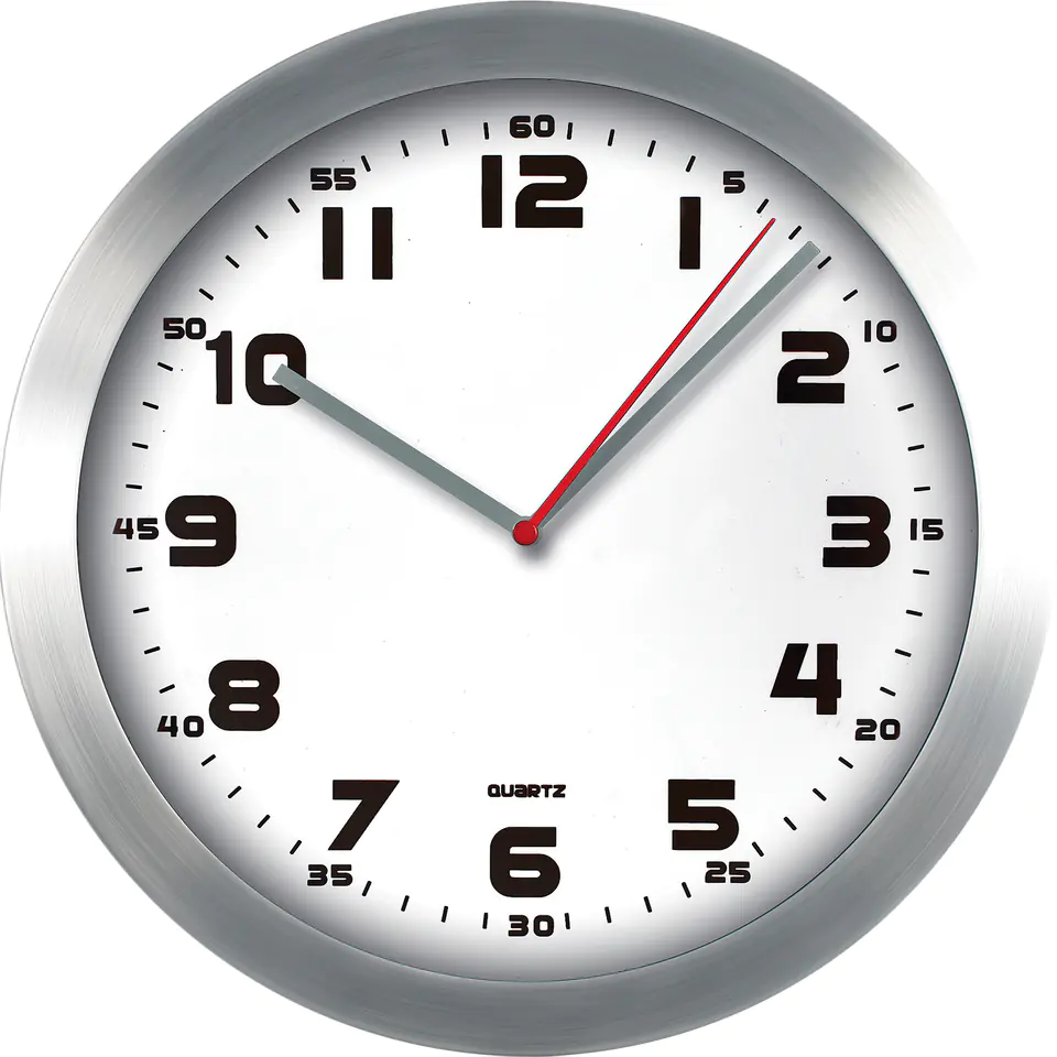 ⁨Zegar ścienny aluminiowy, 29,5cm srebrny z białą tarczą E01.2482 MPM⁩ w sklepie Wasserman.eu