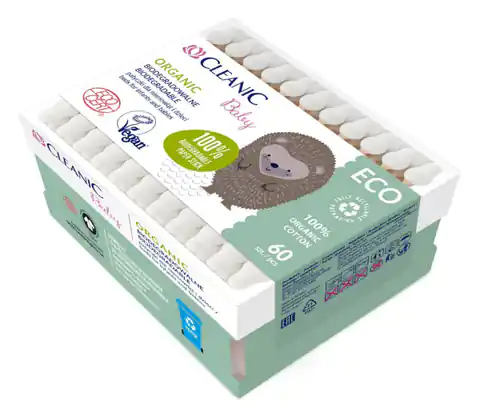 ⁨Cleanic Baby Eco Patyczki dla niemowląt i dzieci Organic - biodegradowalne 1op.-60szt⁩ w sklepie Wasserman.eu