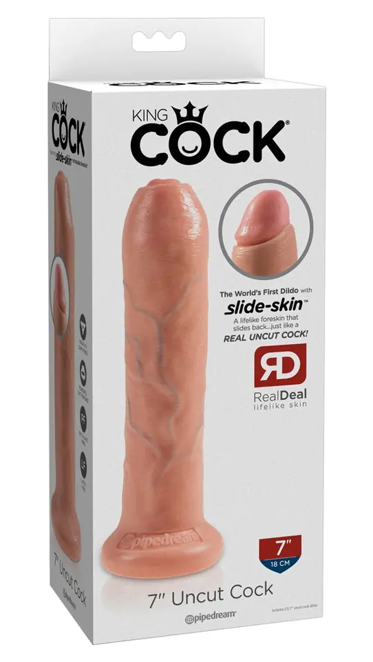 ⁨Dildo z przyssawką Uncut Cock 17, 8 cm King Cock⁩ w sklepie Wasserman.eu