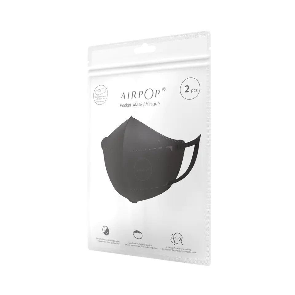 ⁨Maska antysmogowa AirPop Pocket 2szt. czarna⁩ w sklepie Wasserman.eu