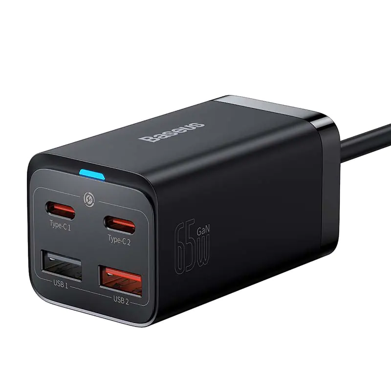 ⁨Ładowarka sieciowa Baseus GaN3 Pro, 2x USB-C, 2x USB, 65W (czarna)⁩ w sklepie Wasserman.eu