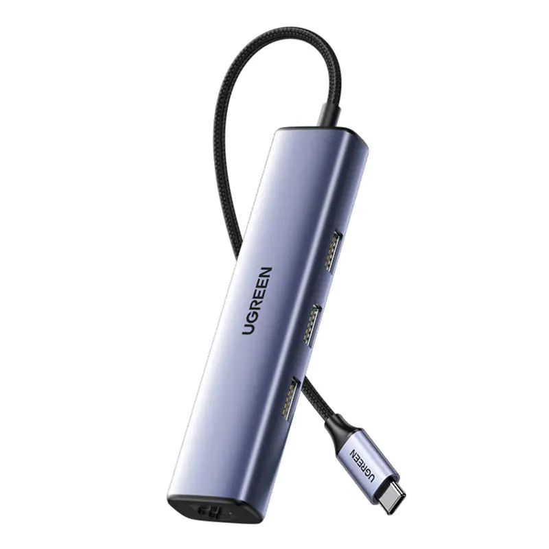 ⁨Adapter UGREEN CM475 Hub USB-C do 3x USB 3.0, RJ45, USB-C PD (szary)⁩ w sklepie Wasserman.eu