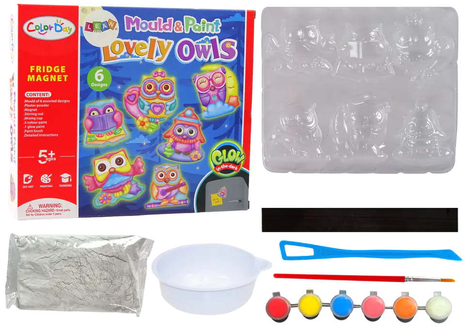 ⁨DIY Painting Kit Glowing Owls Gypsum Magnets⁩ at Wasserman.eu