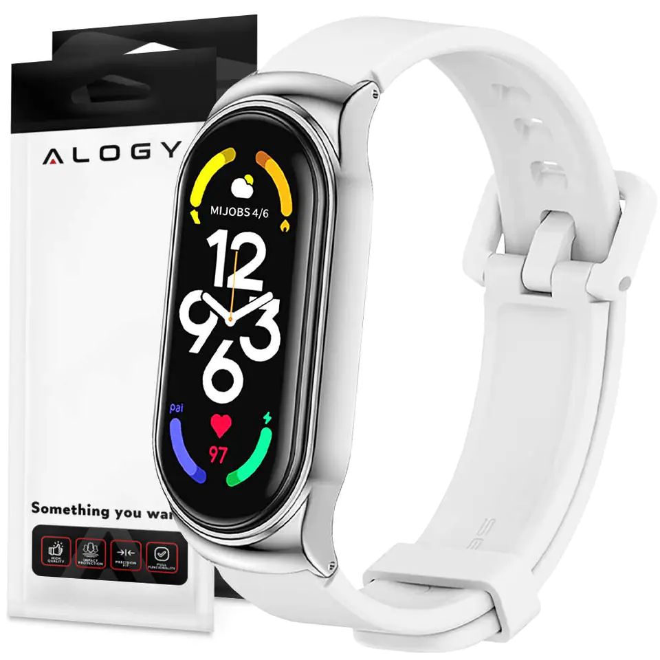 ⁨Alogy Silicone Strap with Clasp Band for Xiaomi Mi Band 7 White⁩ at Wasserman.eu