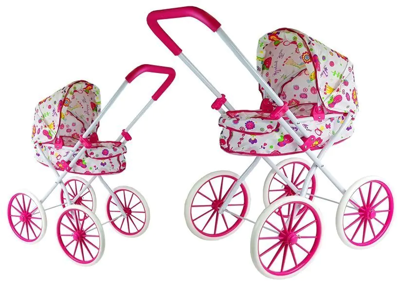 ⁨Doll Stroller Deep Retro Big Wheels with Flowers⁩ at Wasserman.eu