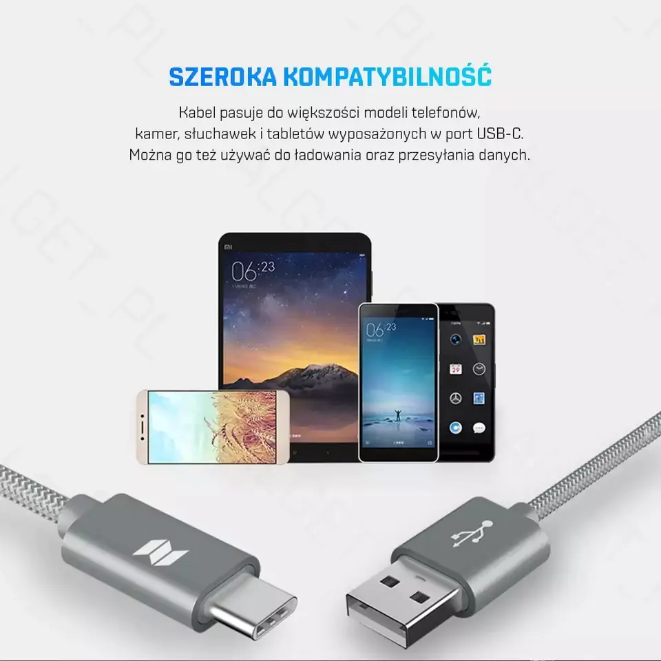 ⁨ROCK SPACE C2 Kabel USB-C Typ C Nylonowy 1m 2A⁩ w sklepie Wasserman.eu