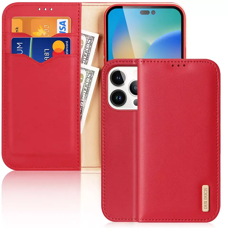 ⁨Dux Ducis Hivo Leather Case Flip Case Natural Leather Card & Document Wallet iPhone 14 Pro red⁩ at Wasserman.eu