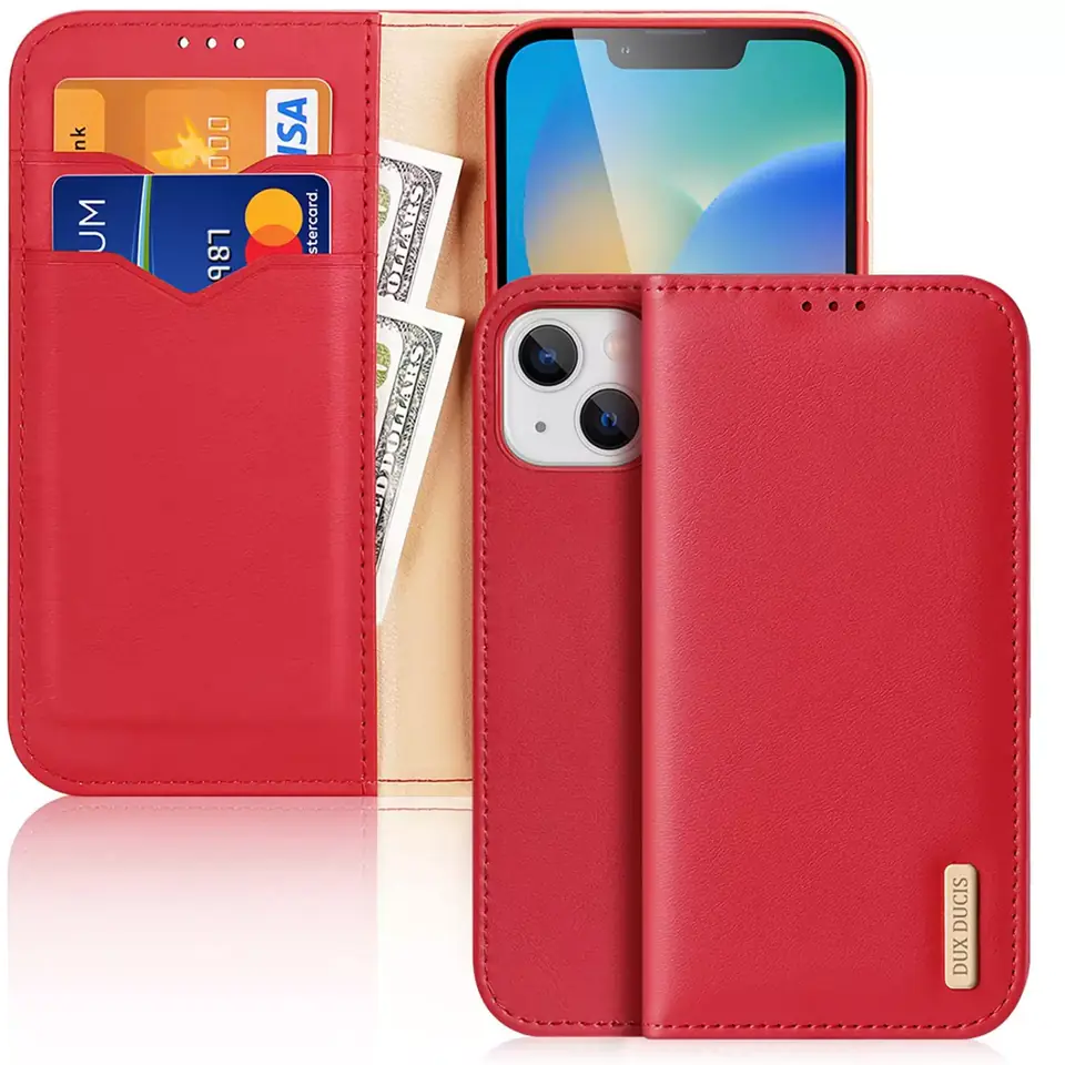 ⁨Dux Ducis Hivo Leather Case Flip Case Natural Leather Card & Document Wallet iPhone 14 Plus red⁩ at Wasserman.eu