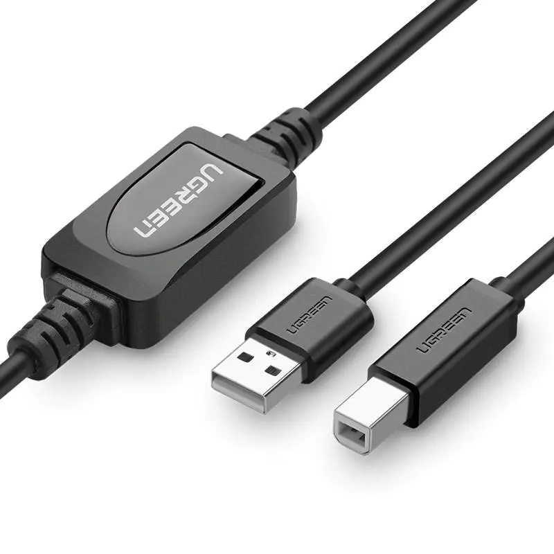 ⁨USB 2.0 A-B UGREEN US122 Active USB 2.0 A-B Printer Cable, 10m (Black)⁩ at Wasserman.eu