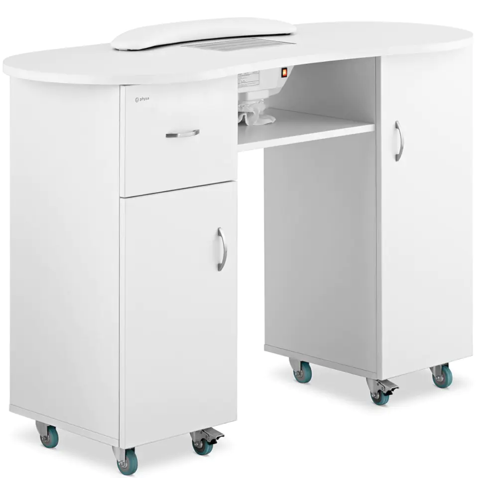 ⁨Desk cosmetic manicure table with dust absorber and cabinets on wheels 120x50x80 cm white⁩ at Wasserman.eu