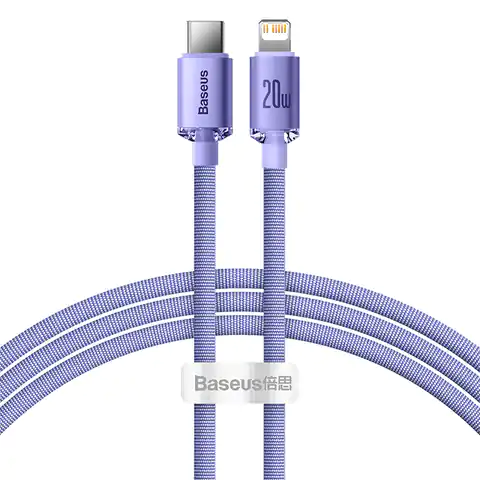 ⁨Kabel USB-C do Lightning Baseus Crystal Shine, 20W, PD, 1.2m (fioletowy)⁩ w sklepie Wasserman.eu