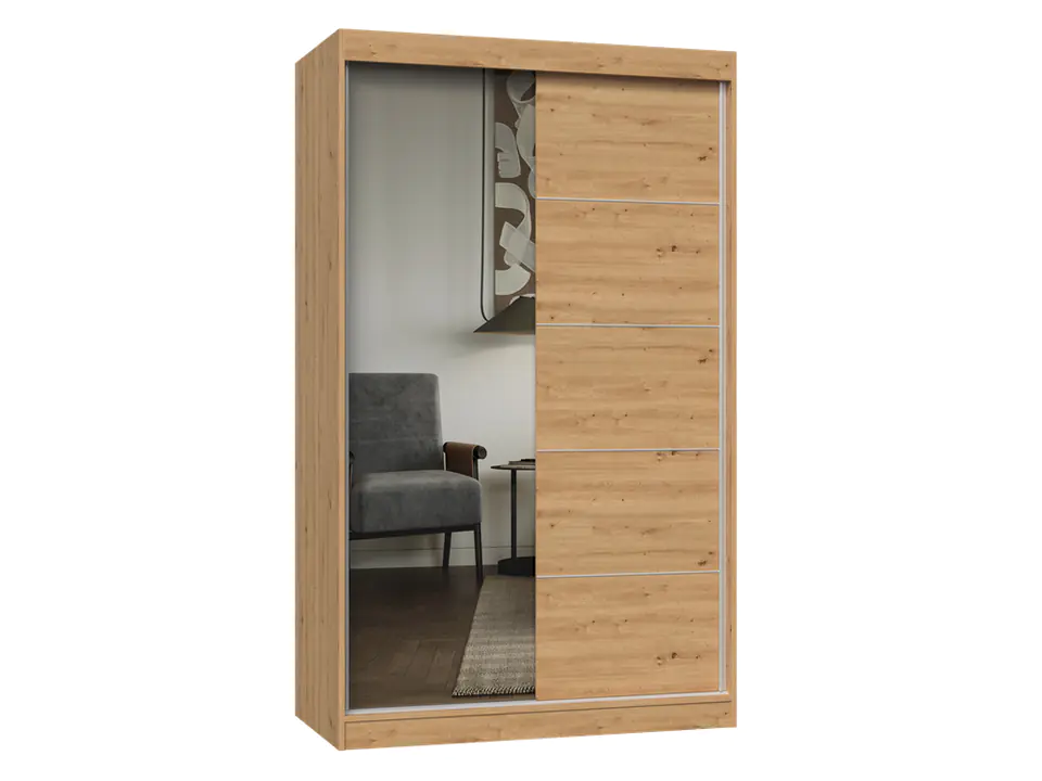 ⁨WARDROBE IGA 120 1x MIRROR MUNTIN BARS OAK ARTISAN⁩ at Wasserman.eu