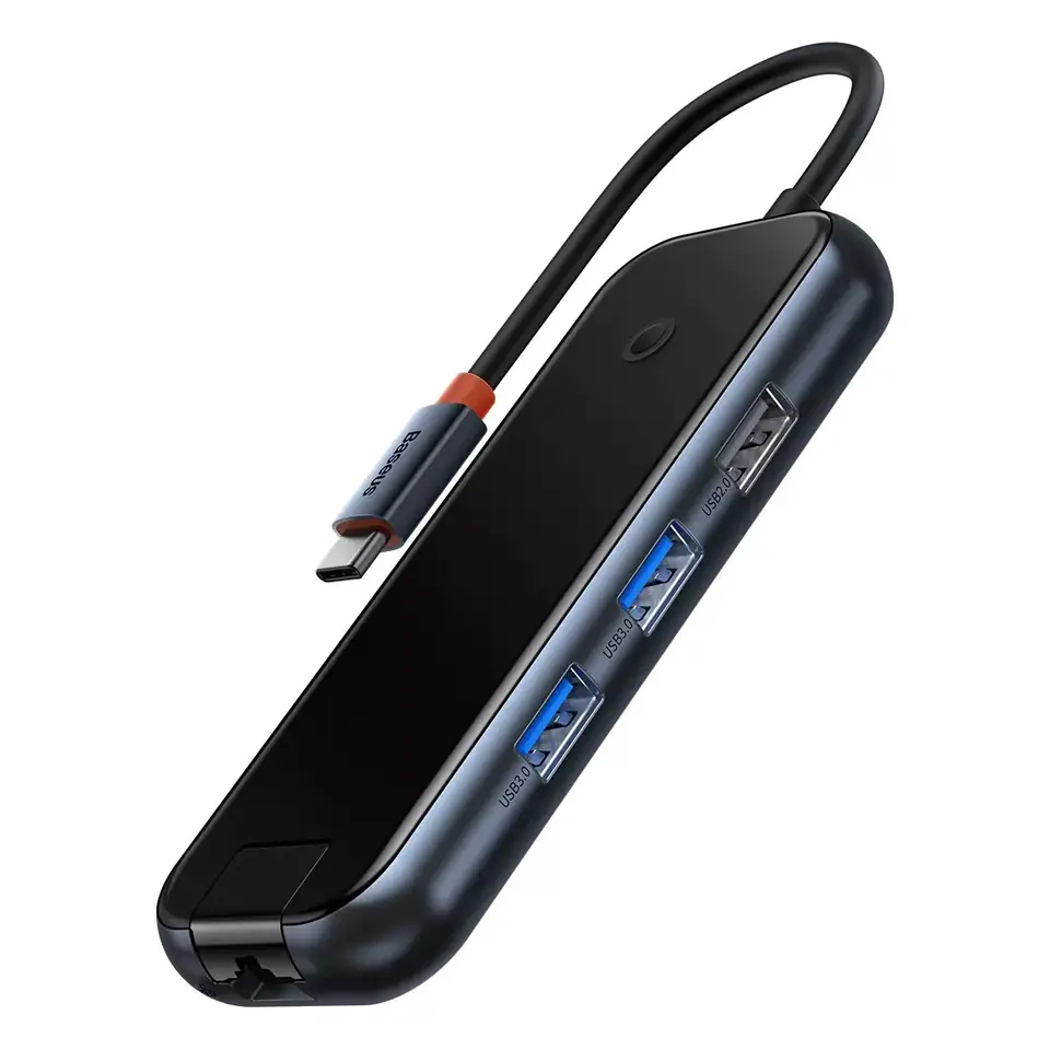 ⁨Baseus AcmeJoy 6-portowa stacja dokująca HUB (USB-C do USB-C PD&Data/2xUSB3.0/USB2.0/HDMI/RJ45) ciemnoszary (WKJZ01313)⁩ w sklepie Wasserman.eu