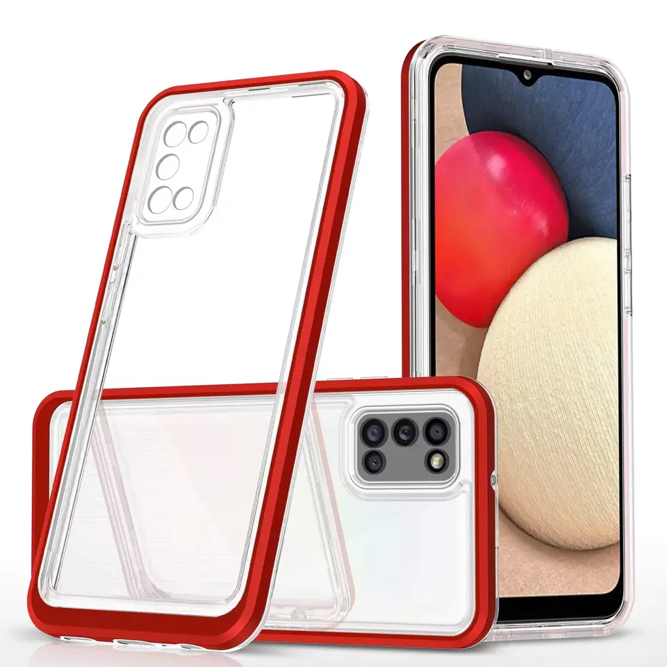 ⁨Clear 3in1 case for Samsung Galaxy A03s (166) gel cover with frame red⁩ at Wasserman.eu