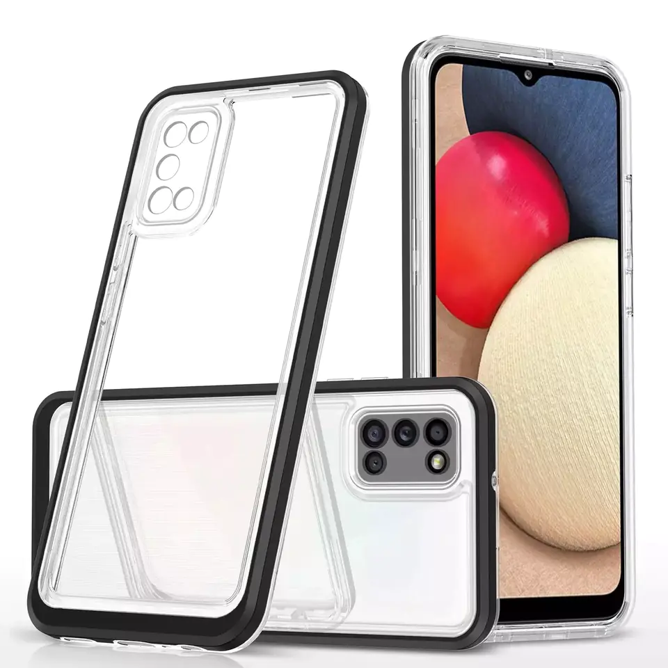 ⁨Clear 3in1 case for Samsung Galaxy A03s (166) gel cover with frame black⁩ at Wasserman.eu