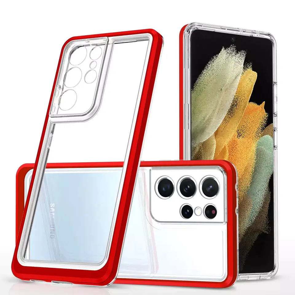 ⁨Clear 3in1 Case for Samsung Galaxy S21 Ultra 5G Gel Cover with Frame Red⁩ at Wasserman.eu