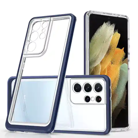 ⁨Clear 3in1 Case for Samsung Galaxy S22 Ultra Gel Cover with Frame Blue⁩ at Wasserman.eu