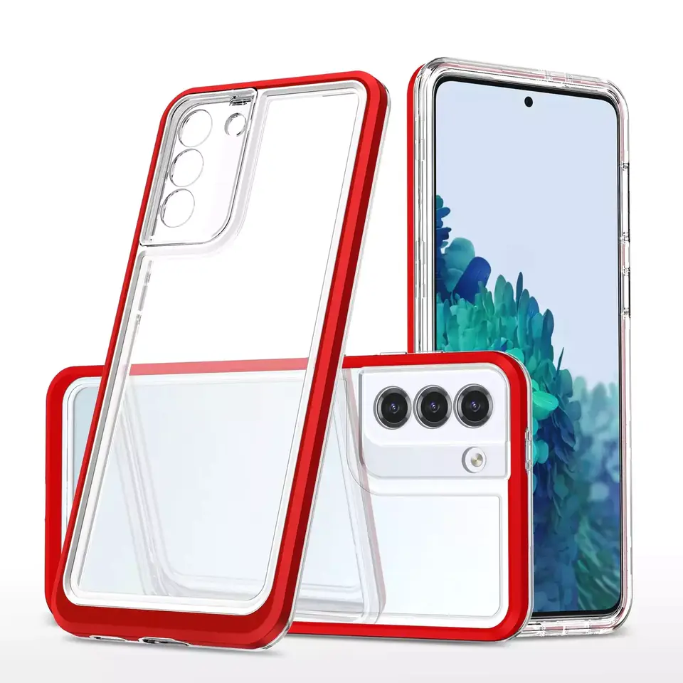 ⁨Clear 3in1 etui do Samsung Galaxy S21 5G żelowy pokrowiec z ramką czerwony⁩ w sklepie Wasserman.eu