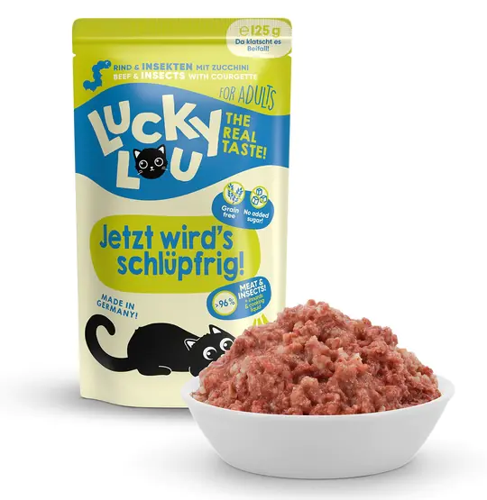 ⁨Lucky Lou Lifestage Adult Wołowina i owady saszetka 125g⁩ w sklepie Wasserman.eu