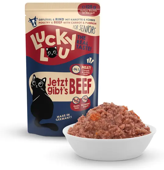 ⁨Lucky Lou Lifestage Senior Drób i wołowina saszetka 125g⁩ w sklepie Wasserman.eu