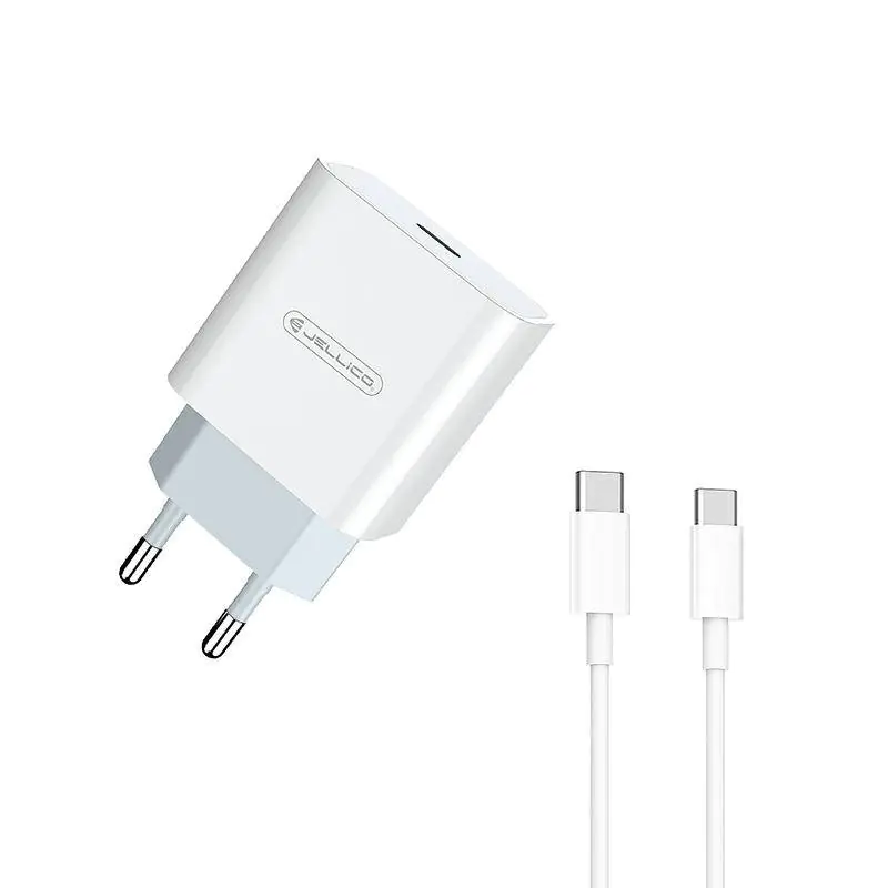 ⁨Ładowarka Sieciowa 20W PD USB-C + Kabel USB-C - USB-C Jellico AK180 biała⁩ w sklepie Wasserman.eu